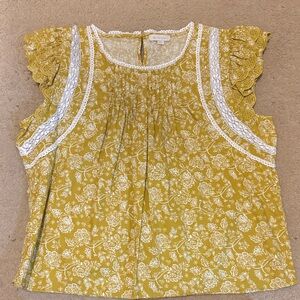 NWOT Jennifer & Grace Yellow Floral Lace-Trim Sleeveless Top size Large